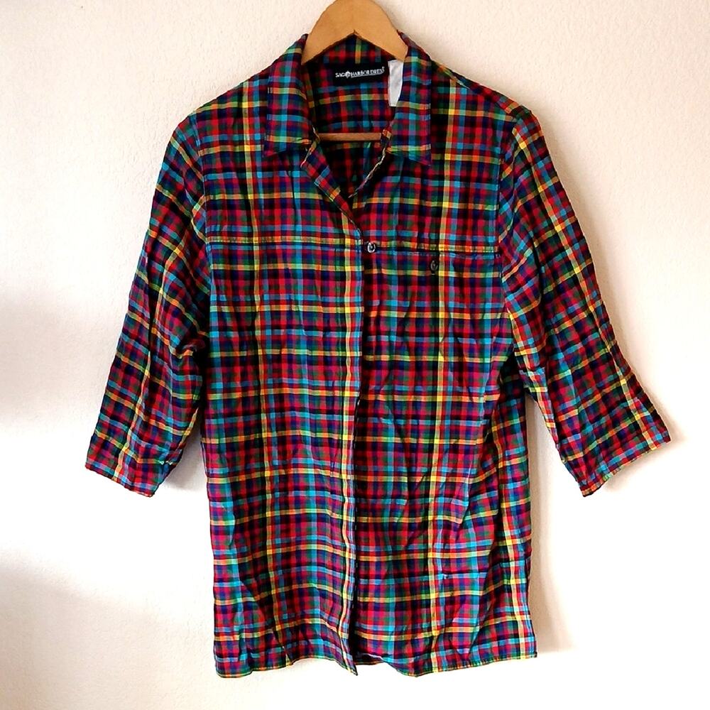 Vintage Sag Harbor Multicolor Rainbow Plaid Button Up Shirt